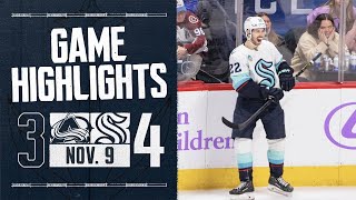 Seattle Kraken vs. Colorado Avalanche | 11/9 Game Highlight