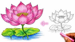 How to Color a Lotus Flower | Step by Step Easy Flower Coloring Tutorial
