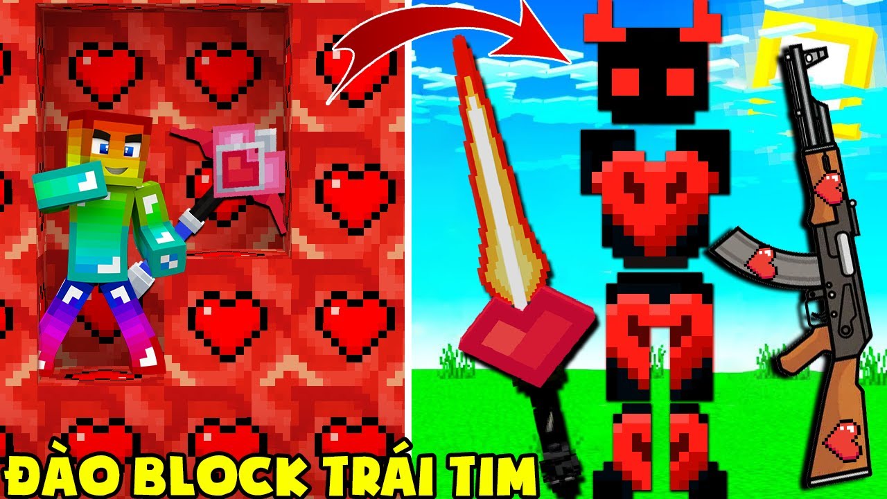 MINI GAME: CUỘC CHIẾN ĐÀO BLOCK TRÁI TIM MINECRAFT ** NOOB NÂNG CẤP ...