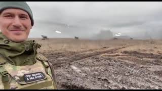 Russian artillery fire barrage being fired at targets in Ukraine