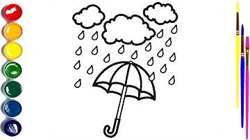 How to draw umbrella cloud with rain 🌧️ colouring drawing Easy☂️