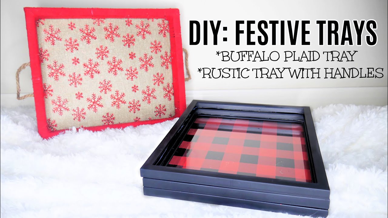 DIY FESTIVE TRAYS Red Buffalo Plaid & Rustic Yarn Tray with Handles