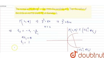 The normal at P(2,4)to y^2=8x meets the parabola at Q. Then the radius of the circle on normal c...
