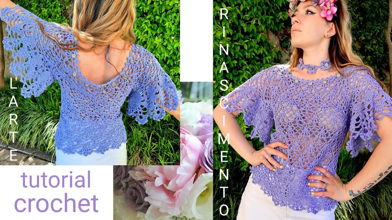 MAGLIA  RINASCIMENTO TUTORIAL UNCINETTO   TANTE TAGLIE sottotitoli  #topdown#uncinetto