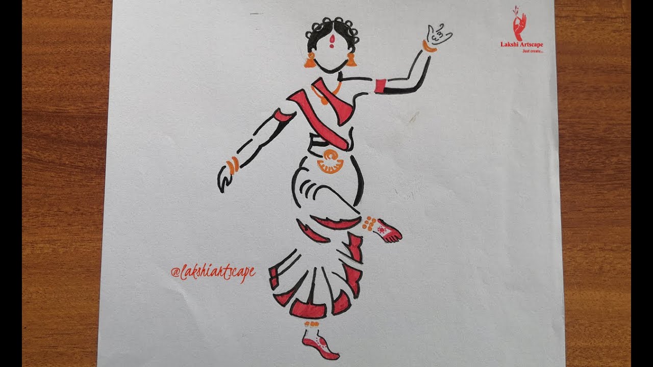 Premium Vector | Outline sketch of indian woman dancer dancing
