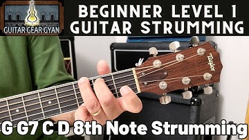 Beginner Level 1 Guitar Strumming | G G7 C D 8th Note Strumming | 80 & 100 Bpm
