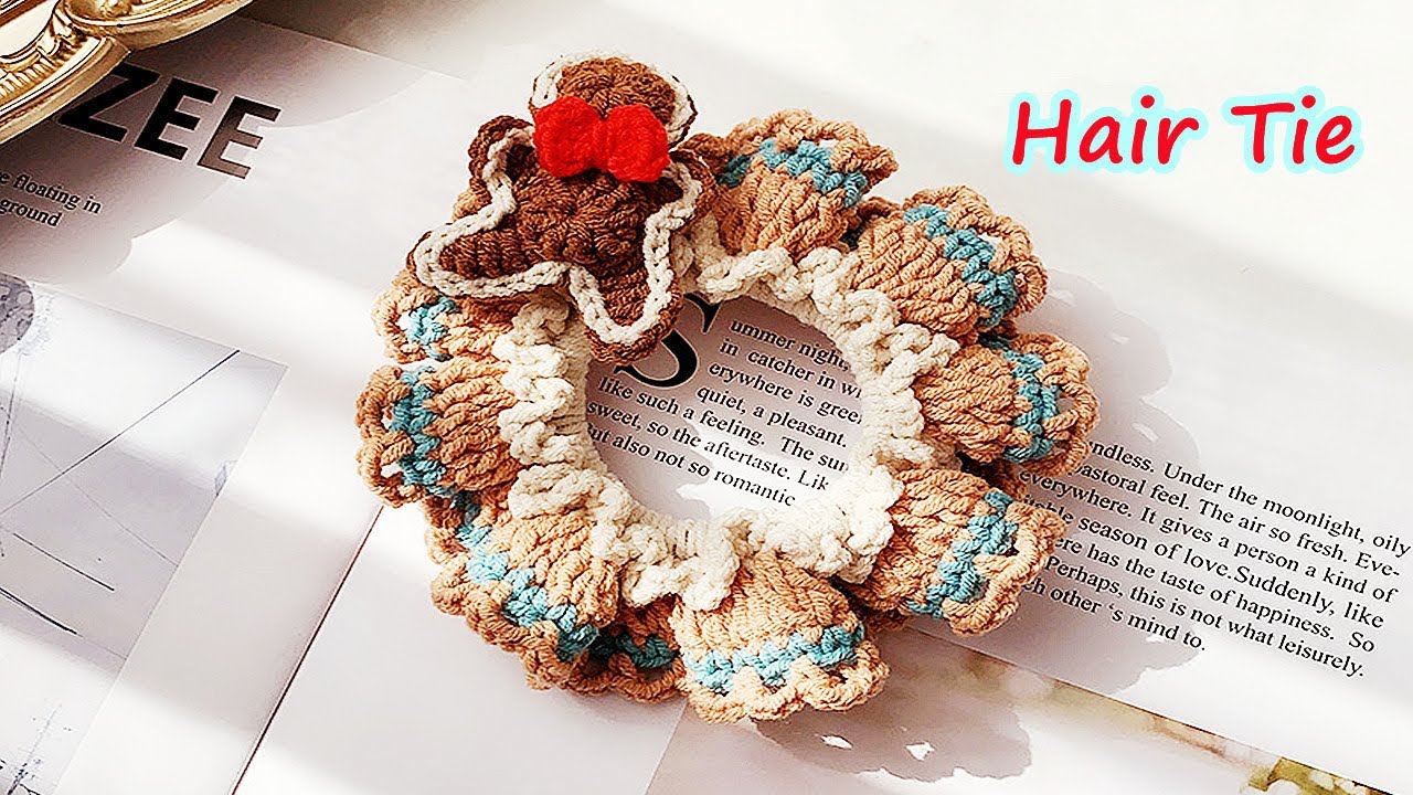 Crochet Hair Tie Gingerbread man Christmas