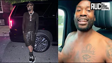 Meek Mill Goes Viral For Wearing A Blouse Showing Belly Button To Sixers Game