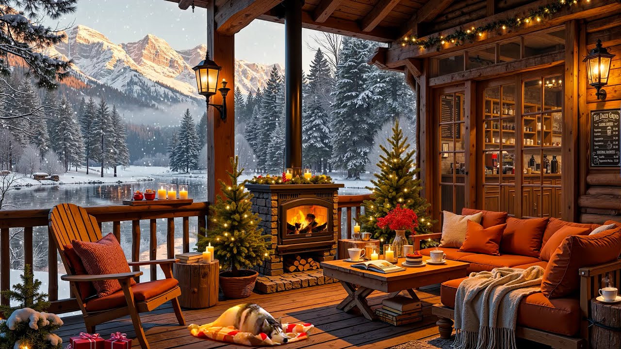 Soft Winter Jazz Music for Relaxation Cozy Lakeside Porch Ambience ...