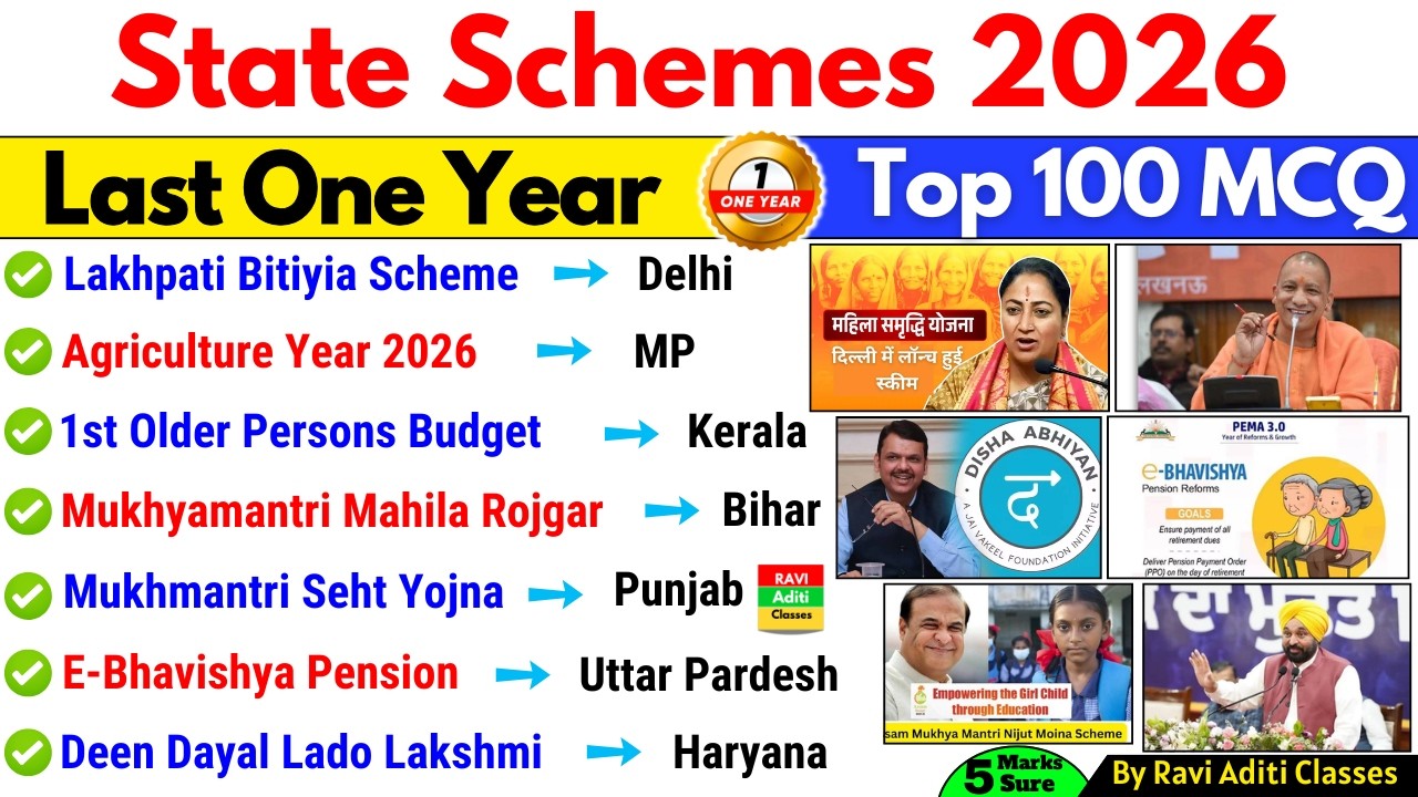 Schemes 2026 Current Affairs | State Schemes 2026 | Important Schemes 2026 | Rajyo ki Yojna 2026