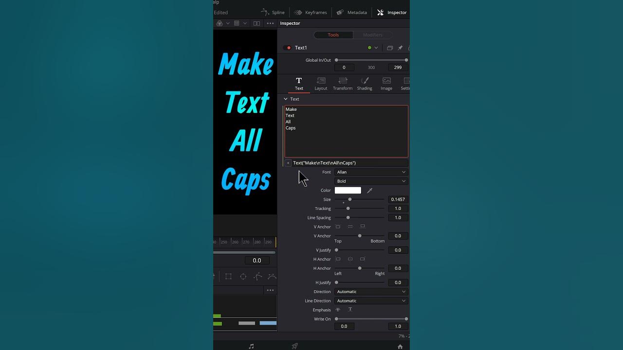 Make text all caps davinci resolve fusion youtube