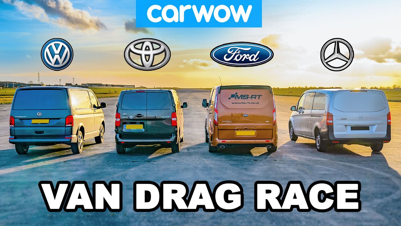 VW Transporter contre Ford Transit contre Toyota Proace contre Mercedes Vito   VAN DRAG RACE 