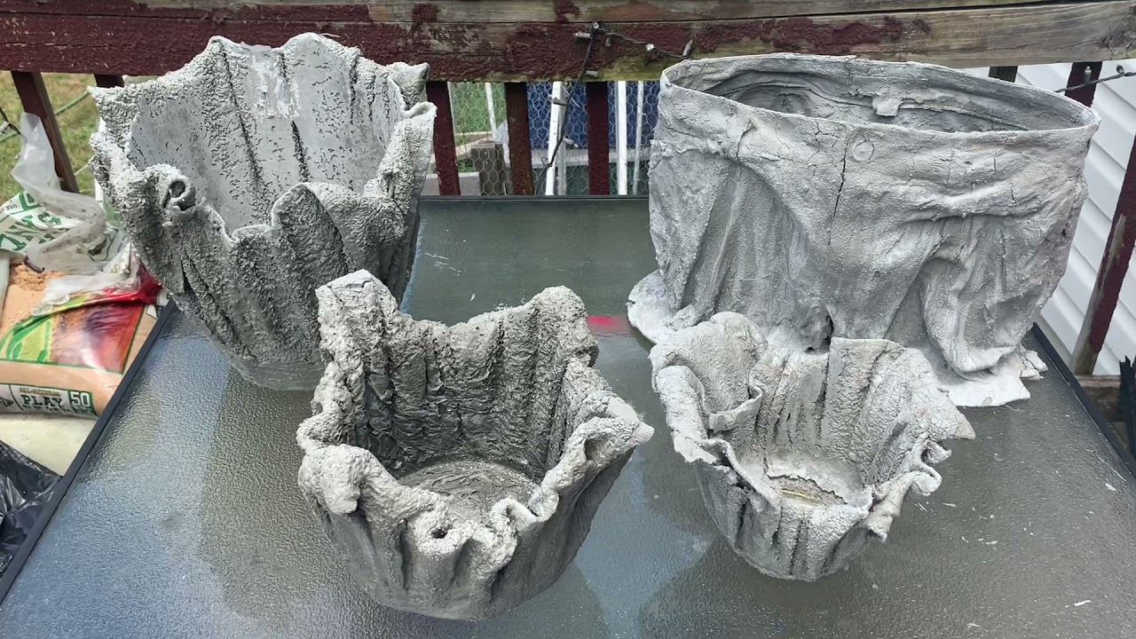 DYI Portland Cement Draped Flower Pots! Molds removed! - YouTube