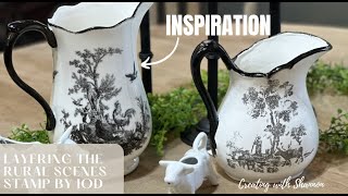 Watch How I Use the Rural Scenes Stamp on Thrifted Pitcher From an Estate Sale Find as Inspiration.