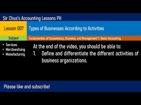 Lesson 007 - Types of Businesses According to Activities (Service, Merchandising, Manufacturing)