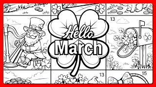 تلوين بالأرقام، مرحباً مارس، مجموعة صور حظ، قبعات، عملات معدنية، قوس قزح، ونبات النفل، واحة الألو... screenshot 3