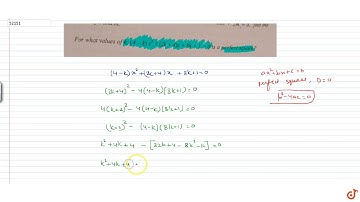 For what values of k, `(4-k)x^2+(2k+4)x+8k+1=0` is a perfect square