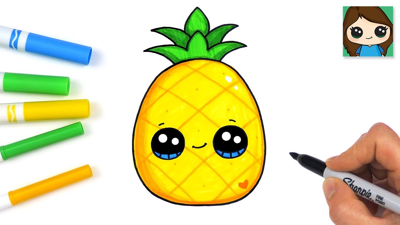 How to Draw a Pineapple Easy ???? Cute Fruit Art - YouTube