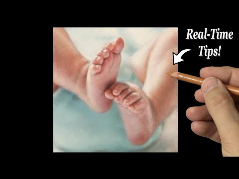 Pastel Pencils... Baby's feet study | Narrated Tutorial with real-time.