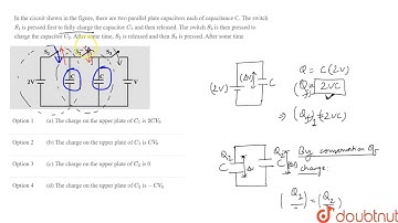 In the circuit shown in the figure, there are two parallel plate capacitors each of capacitance