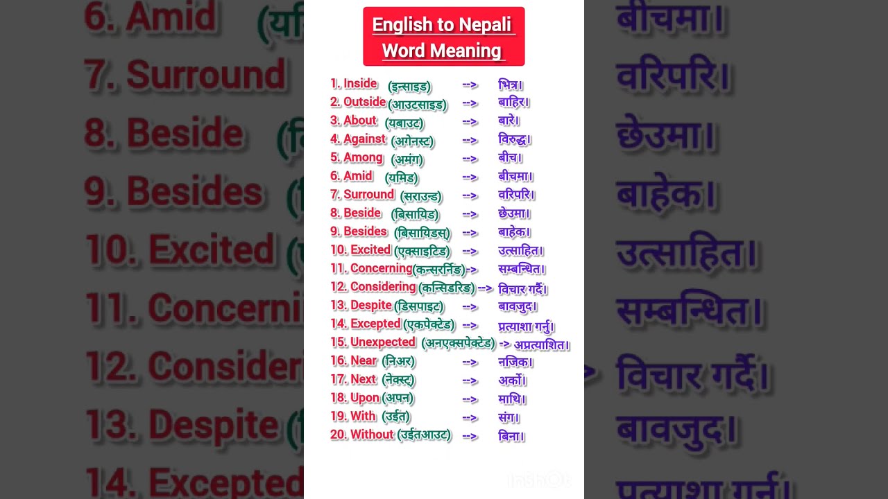 English To Nepali Word Meaning Speaking Practice For Beginners Learnenglish