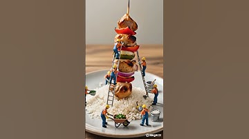 Workers Building Giant Chicken Kebab With Rice Miniature Food Art   AI Video#miniaturefood #ai