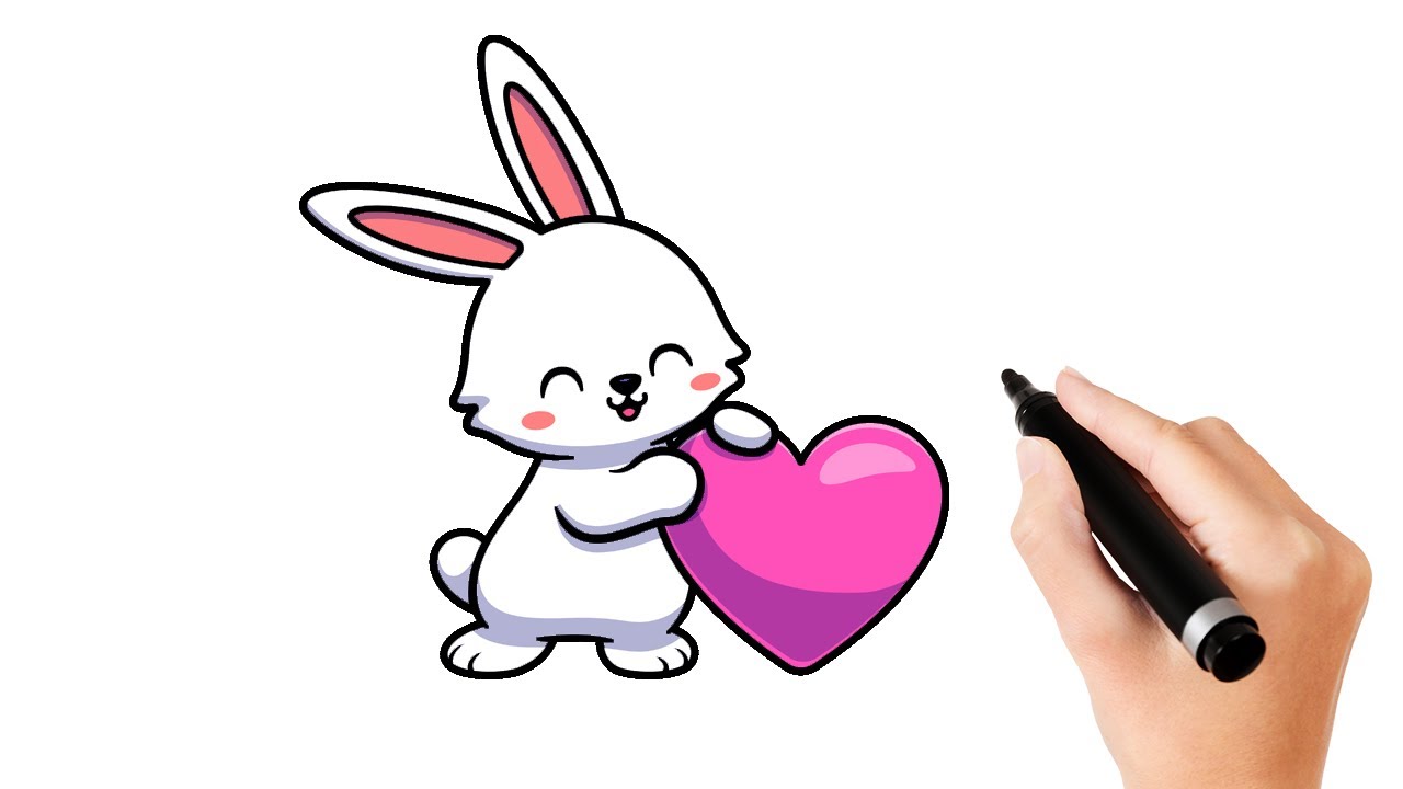 How to Draw a Cartoon Bunny With a Heart | Cute Drawings 🐰❤ - YouTube