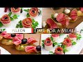 Exquisite appetizers with salami - flowers and bow ties