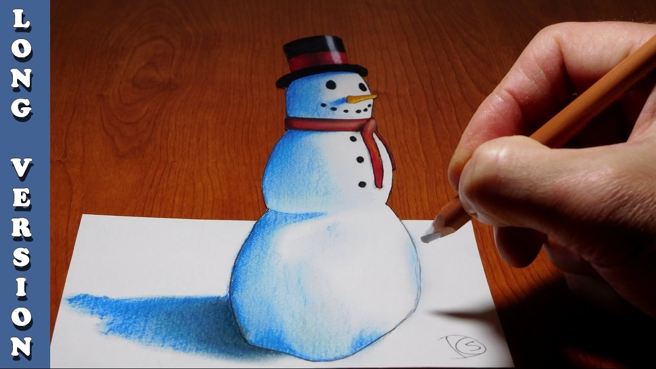 Snowman, 3D Trick Art on Paper, Long Version