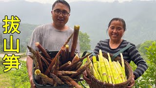 Dongbao and his mother went into the mountains to find bamboo shoots,and send them to relatives.
