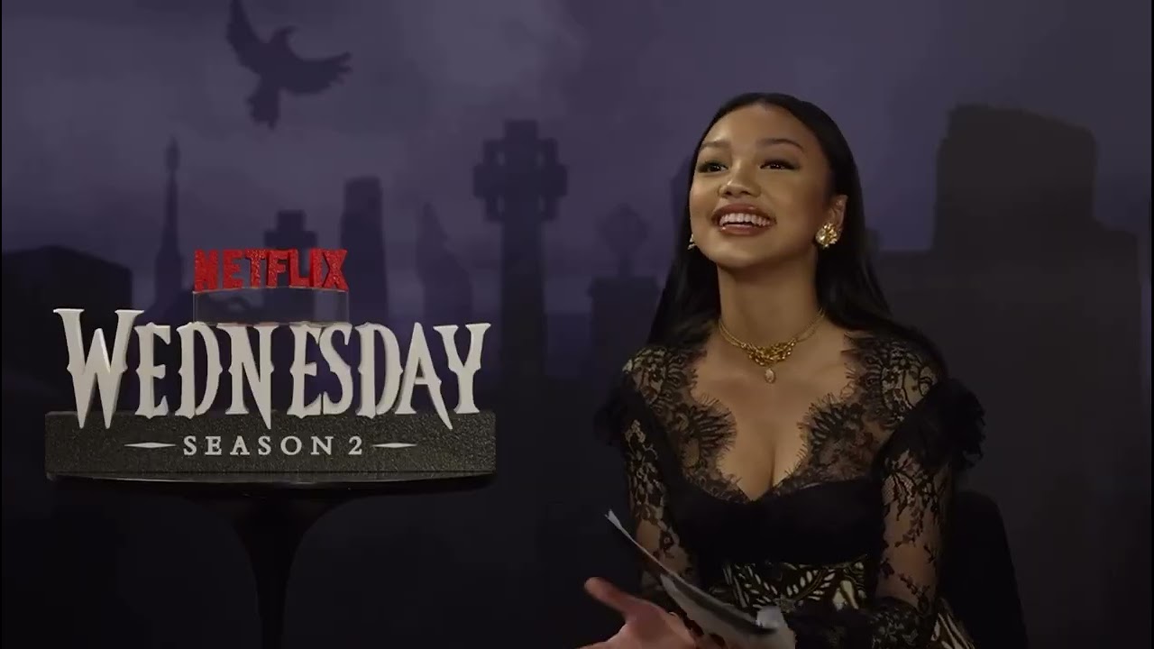 Jenna Ortega's interview with Emma Myers and Gwendoline Christie for the Wednesday season 2 game❣️