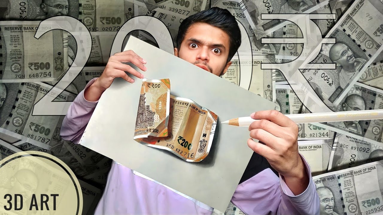 3D Drawing | Hyper realistic 200 note drawing 🤑 So realistic | 3D Art ...