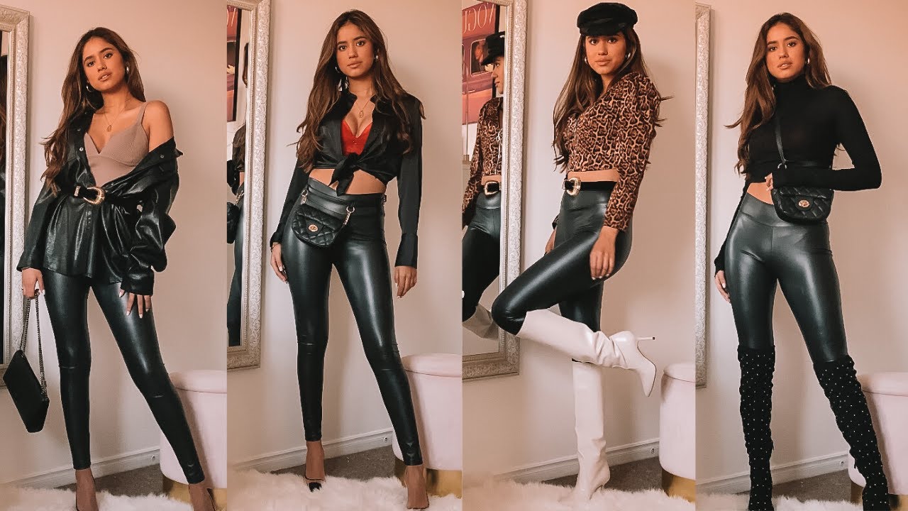 Faux leather leggings easily take a look from day to night. | Leather pants outfit  night, Outfits with leggings, Leather leggings outfit night