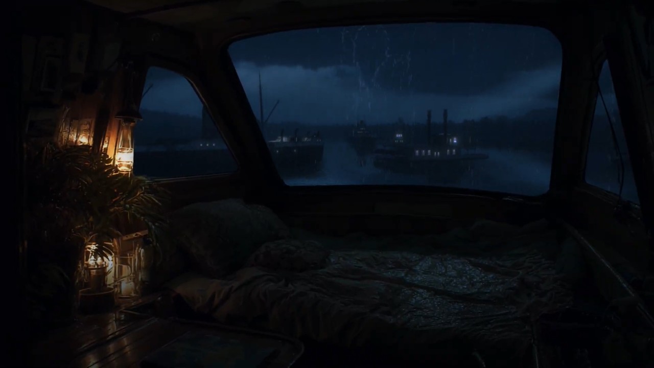 Rainstorm Inside a Tiny Boat at Harbor | Relaxing Night Ambience, Ocean ...