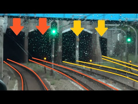 埼京線と立体交差で分岐していく中央快速線の新宿駅～四ツ谷駅間を走行するE233系の前面展望