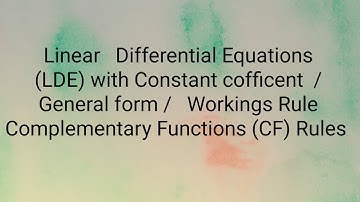 LInear Differential equations with Constant Cofficients /Introduction/Complementary Functions