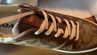 Coach - Brown Signature - Saddle - Clip Court Sneaker_ #shoes #unboxing #coachshopping #coach #asmr