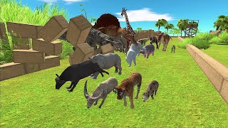 Animal challenge. Reach the goal without being caught by a dinosaur | Animal Revolt Battle Simulator