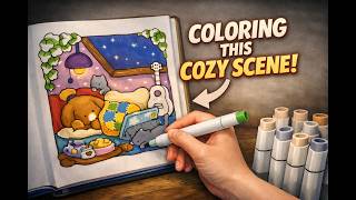 Relaxing Cozy Days Coloring with Ohuhu Markers | Bedtime Page
