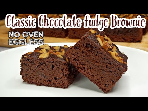 How to Make FUDGY Chocolate Brownie Eggless amp Without Oven at Home Recipe