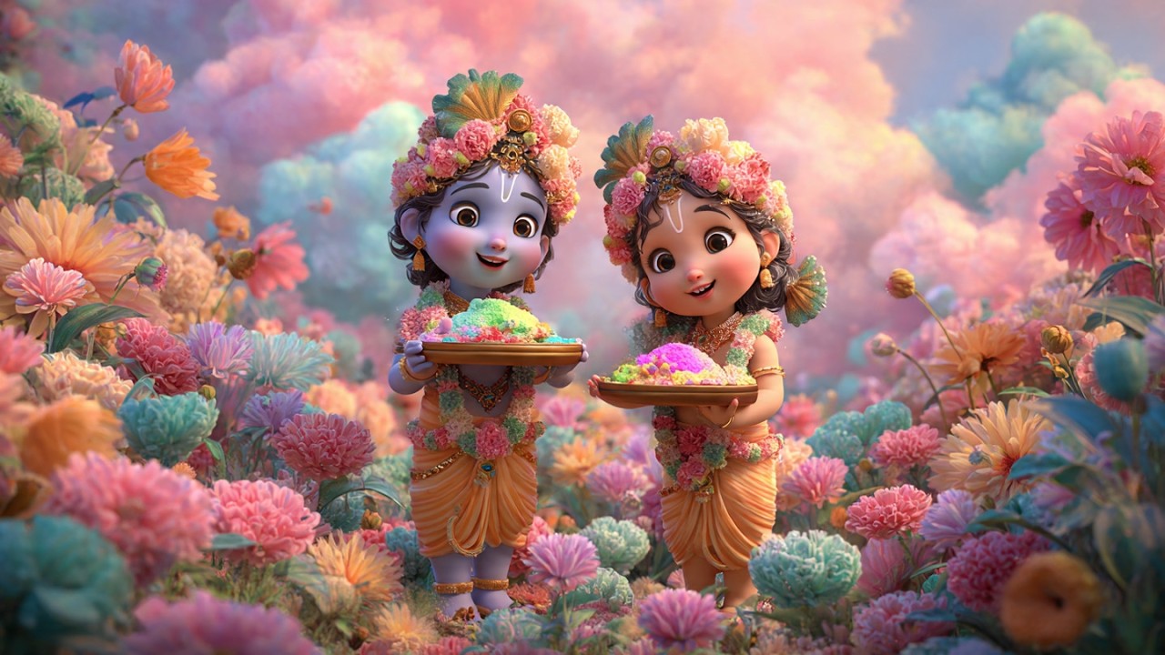 Krishna song | Cute Bal Krishna and Radha Holi Celebration | Kids Animation |Vrindavan Festival 2026