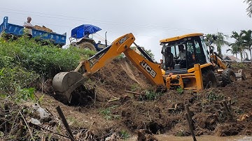 JCB Backhoe Machine Pulling Out Bamboo Roots and Working For Road Construction - JCB Video 5