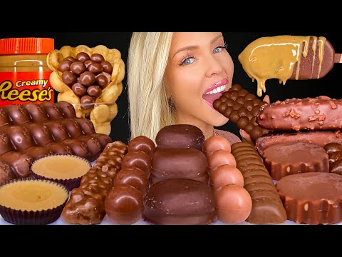 ASMR CHOCOLATE DESSERT MUKBANG, Klondike Salted Caramel Ice Cream, Milk Duds Candy Aero Chocolate 먹방