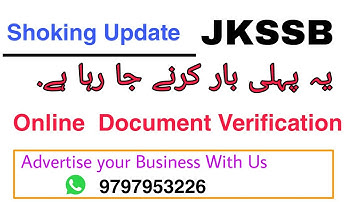 JKSSB Online Document Verification  !! Notification No 3 of 2020 !! Jkssb Jobs 2021