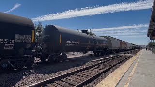 BNSF Mixed Freight Train passes through Downtown Fresno California