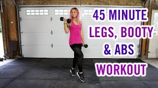 45 Minute KILLER Legs, Booty & Abs HOME Workout w/ Dumbbells