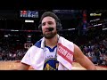 Klay Thompson talks after Golden State Warriors beat Houston Rockets 121-108