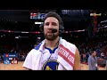 Klay Thompson talks after Golden State Warriors beat Houston Rockets 121-108