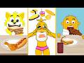 Yellow Cat x Chica x Teacher ASMR MUKBANG Chocolate HotDog x Yellow Food x Steak Food EATING SOUND