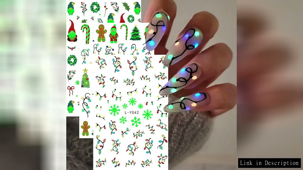 3D New Luminous Colored Light Bulbs Christmas Tree Nail Art Stickers Noctilucent Lanterns Snowflakes